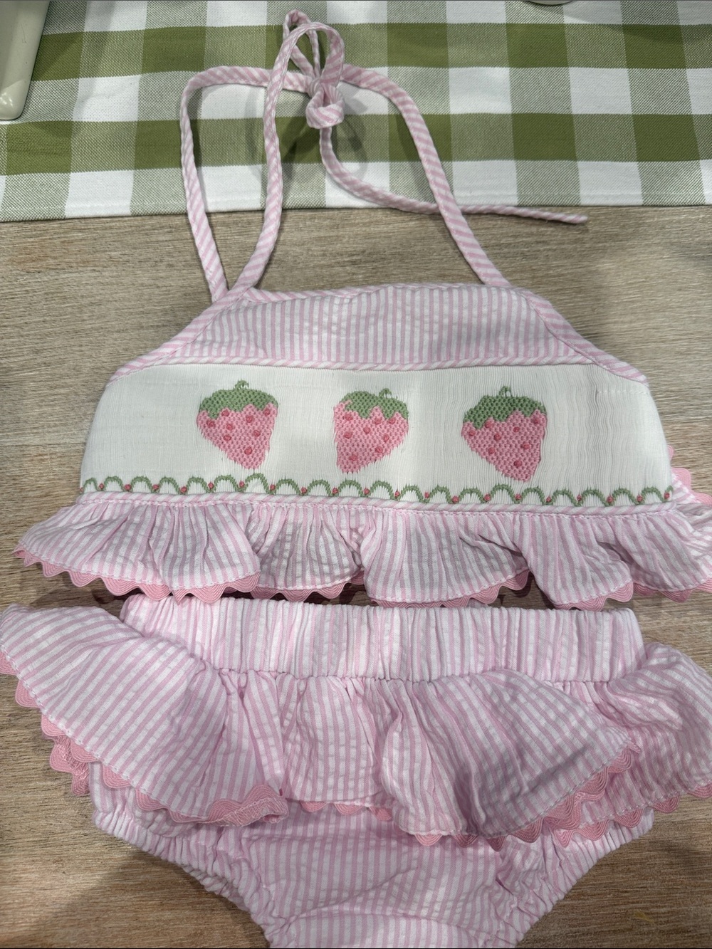Pink Strawberry Ruffle Two-Piece Girls' Swim Set